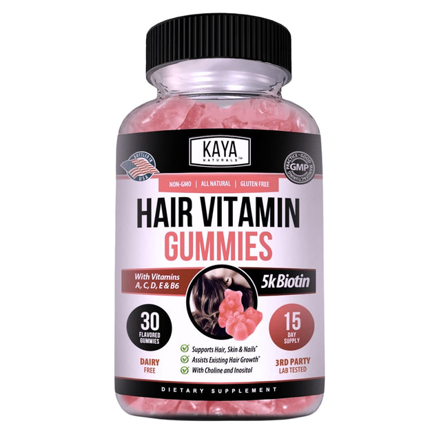 Kaya Naturals Hair Growth Gummies - Biotin 5000mcg Vitamins for Healthy Hair Skin and Nails - Beauty Supplement for Women or Men - 30 Count - Blueberry Flavor