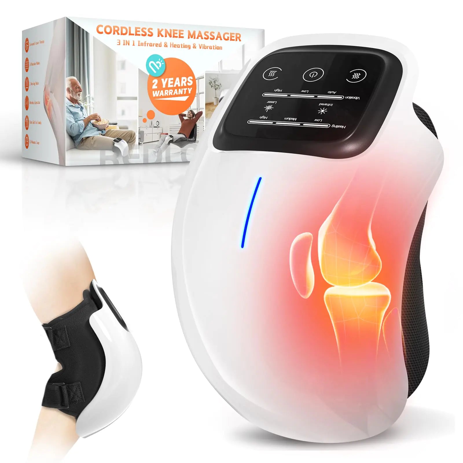 Cordless Knee Massager with LED Screen Infrared Heat and Vibration Knee Pain Relief for Swelling Stiff Joints Stretched Ligament and Muscles Injuries Portable Knee Massage for Family and Friends