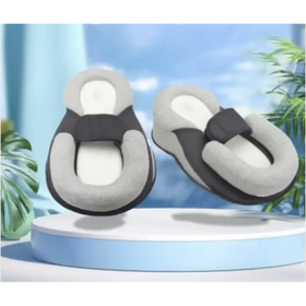 Gray and black cushioned slip-on sandals with a soft, plush interior.