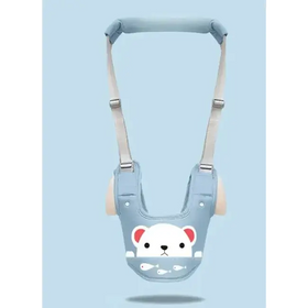 Light blue baby walker with a cute white polar bear face and fish design on the front.