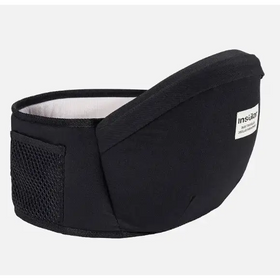 Black insulier waist pouch with mesh side pocket and white interior lining.