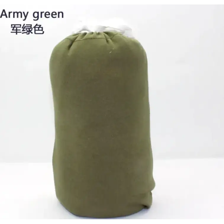 Army green fabric drawstring bag.