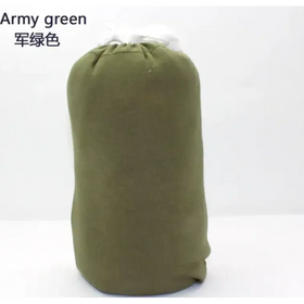 Army green fabric drawstring bag.