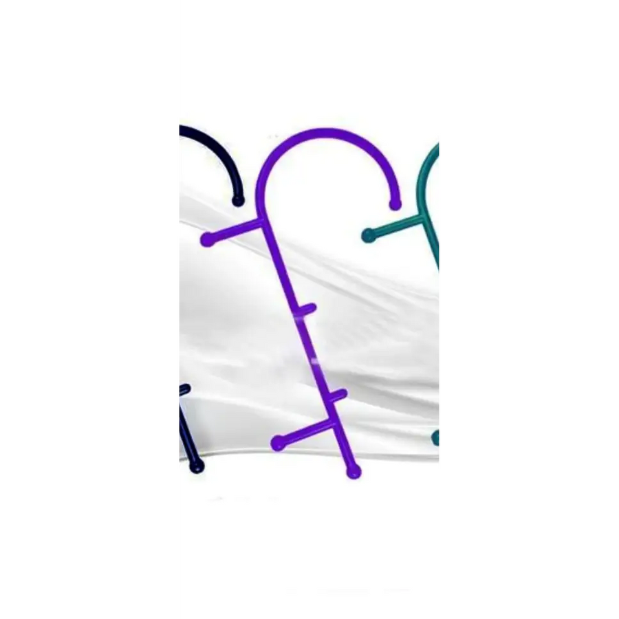 Purple plastic shepherd’s hook with a curved top and multiple horizontal bars.
