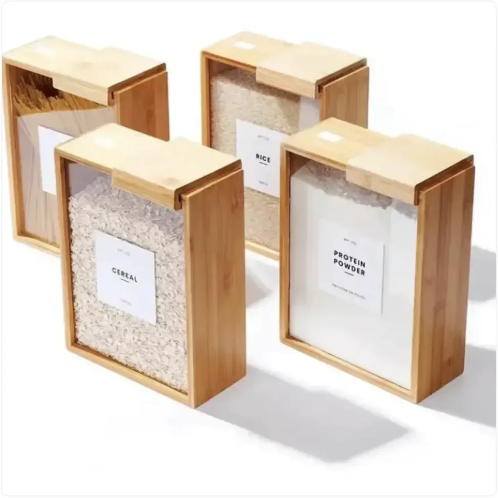 Bamboo Sliding Lid Grain Storage Box