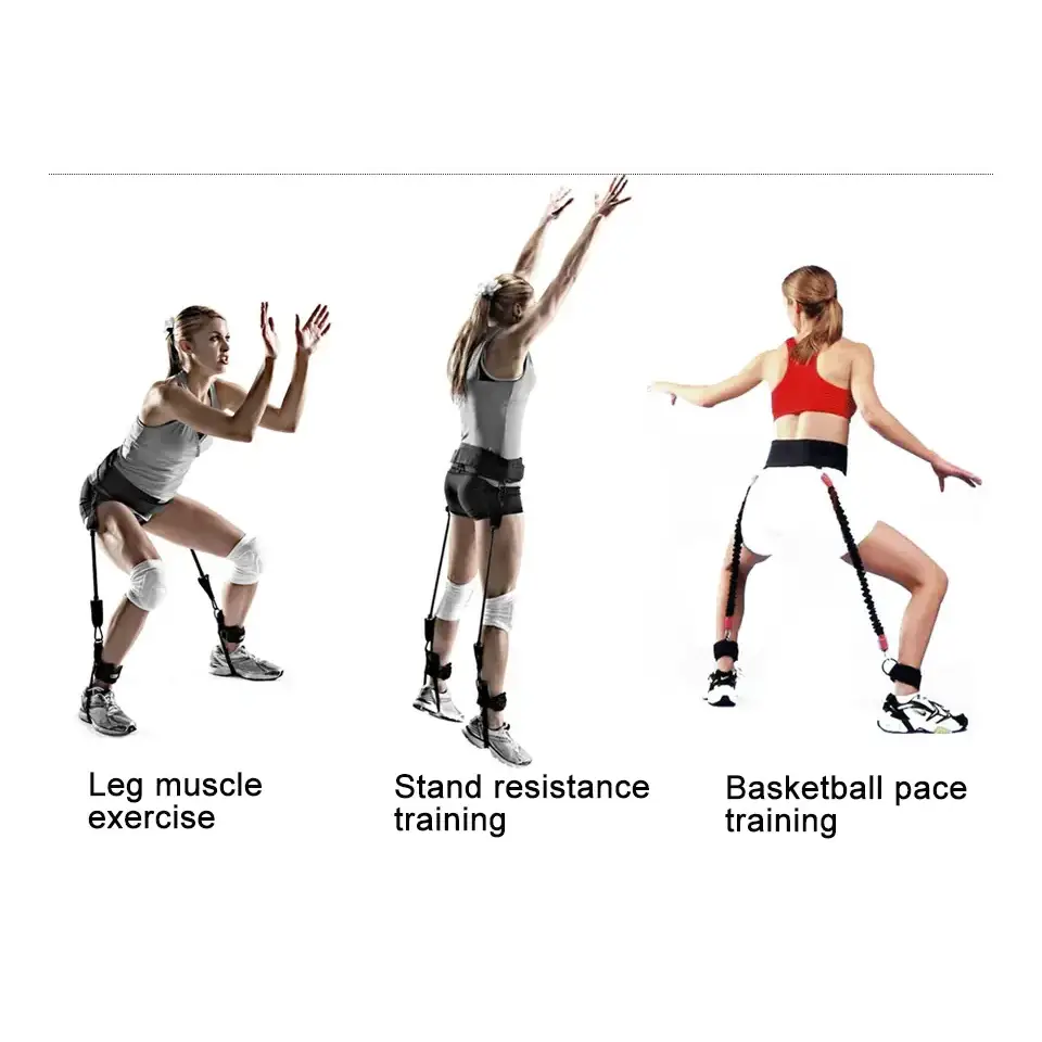 Black resistance band with textured grip and adjustable ankle straps