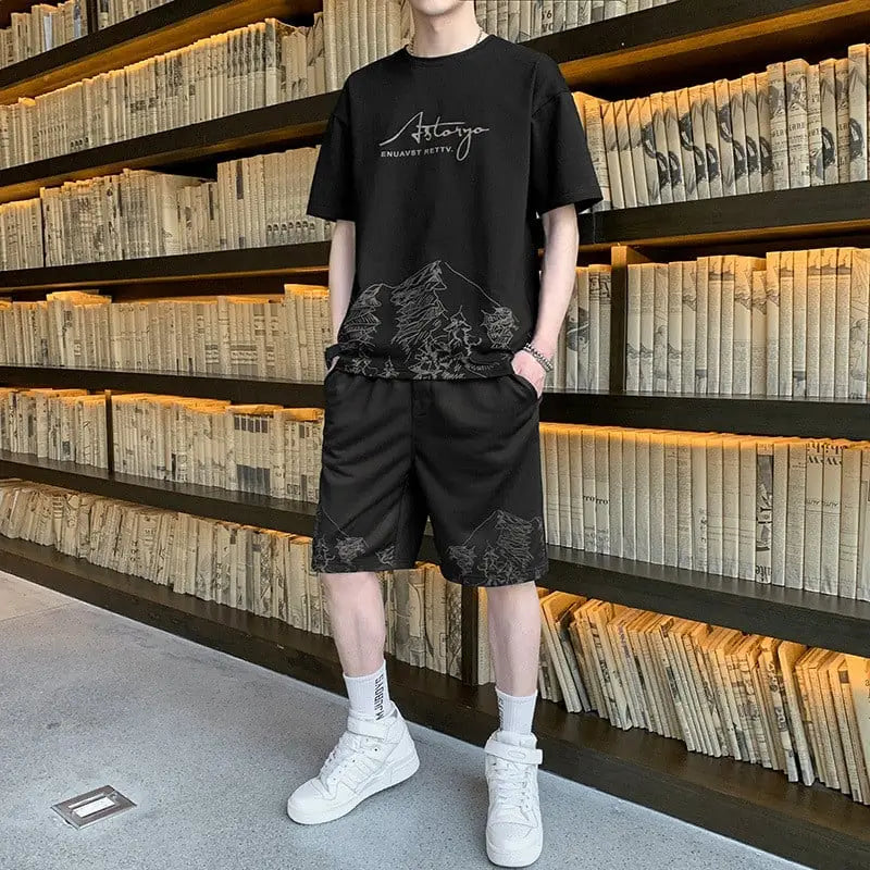 Trendy Men’s Ice Silk Short-sleeved Shorts Outfit