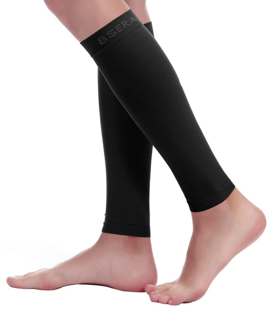 BSERA Calf Compression Sleeve Women Men 2 Pairs 20-30mmHg Footless Compression Socks Stockings for Calf Support Circulation Swelling Shin Splints Varicose Veins Recovery