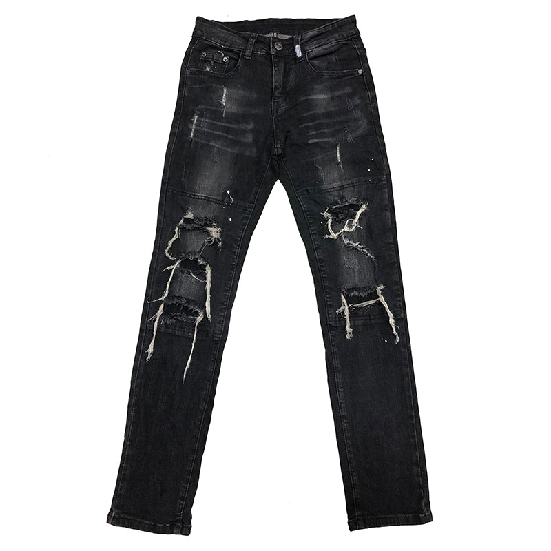 Men's Distressed Slim-Fit Washable Denim Jeans