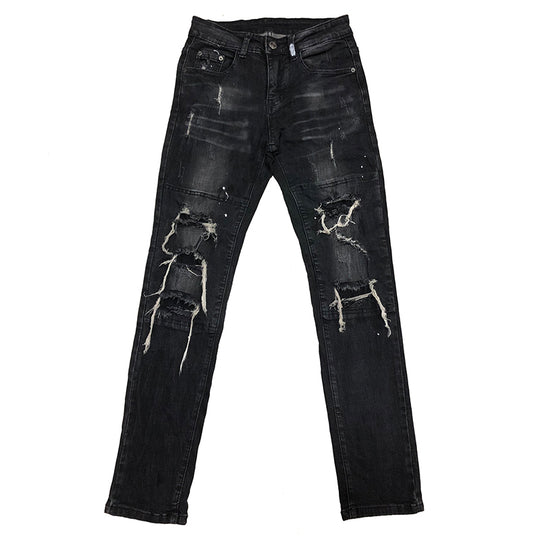 Men's Distressed Slim-Fit Washable Denim Jeans