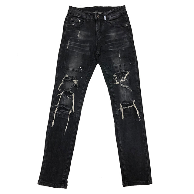 Men's Distressed Slim-Fit Washable Denim Jeans