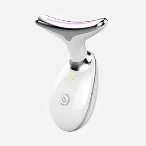 Silver and white facial massage device with a sleek, curved design.