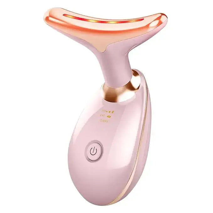 Pink and rose gold facial slimming device with a sleek, curved design.