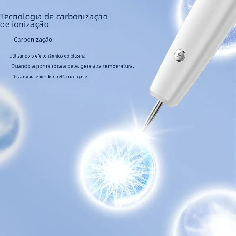 White handheld ionizing carbonization device with a metallic tip.
