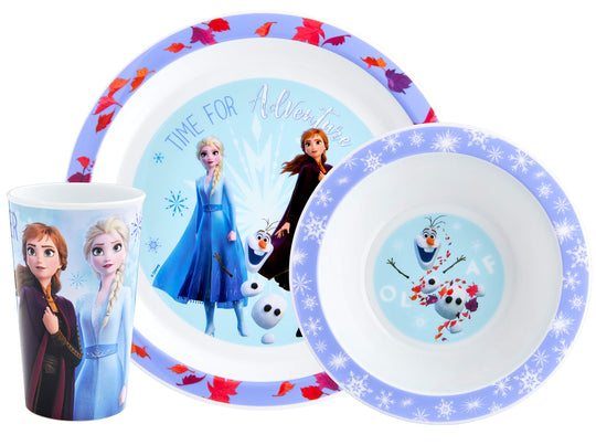 Disney II Frozen Kids Tableware 3 Piece Reusable PP Plate Bowl & Cup Children – Elsa Anna & Olaf Tumbler & Dinnerware Set for Mealtimes – for 24 Months Purple