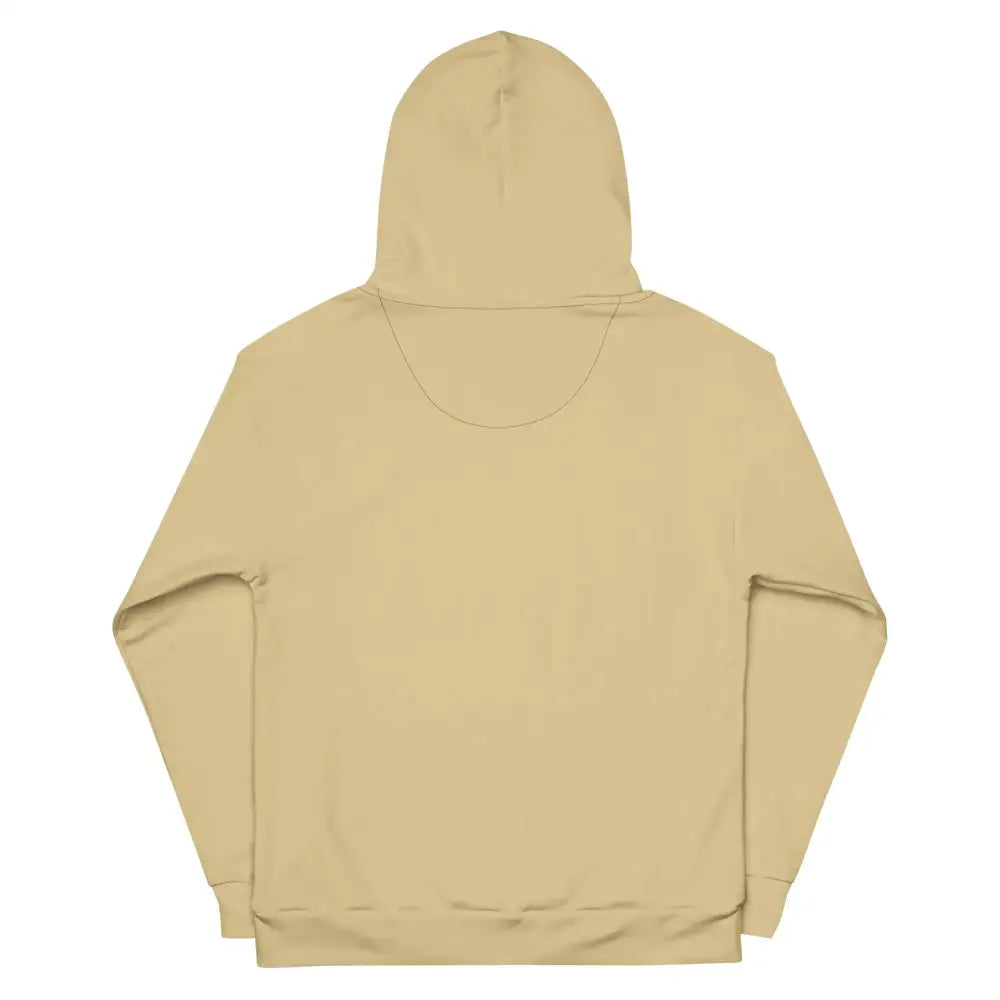 Beige hooded sweatshirt with a soft, smooth fabric and simple design.