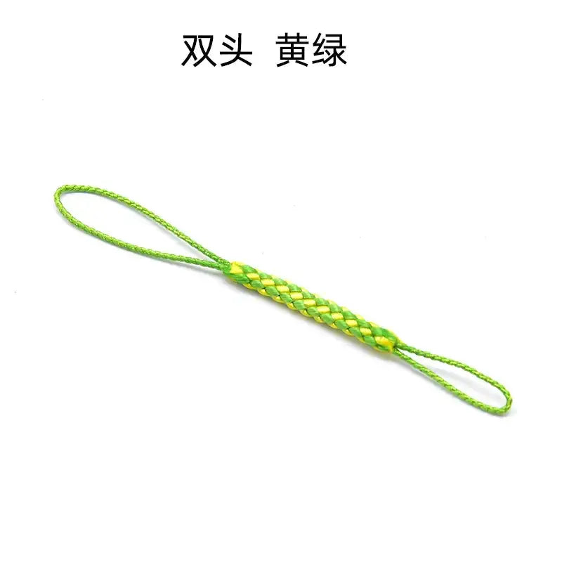A vibrant yellow-green braided cord with a double-ended loop design.