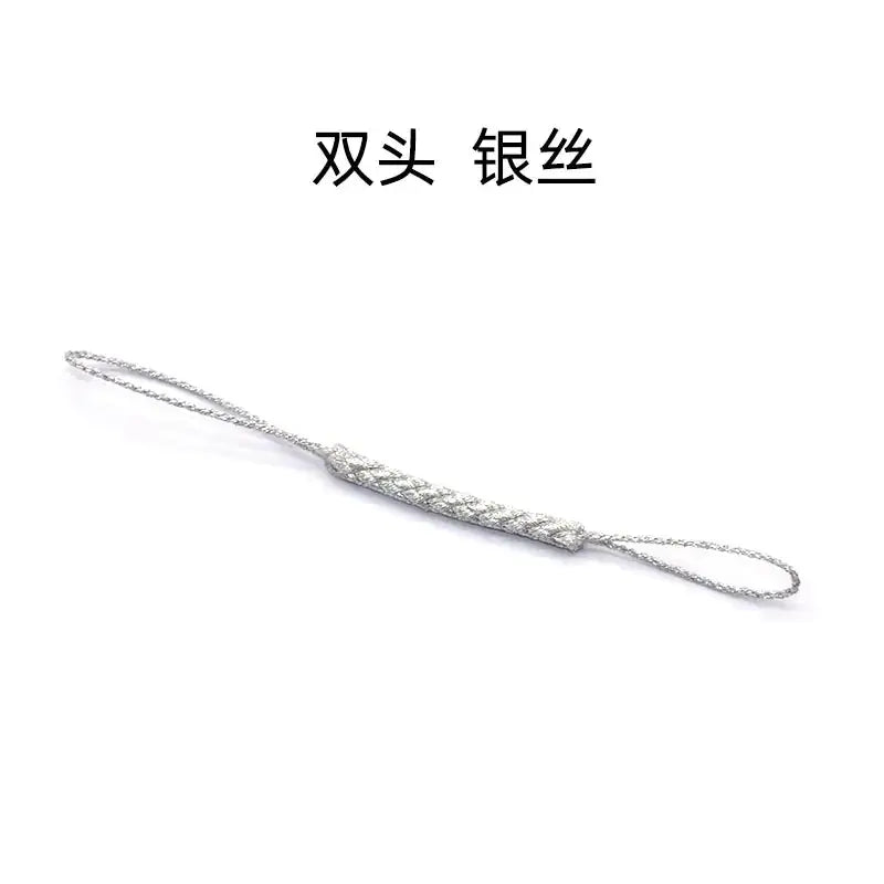 Silver double-headed wire cord with a braided texture and looped ends.