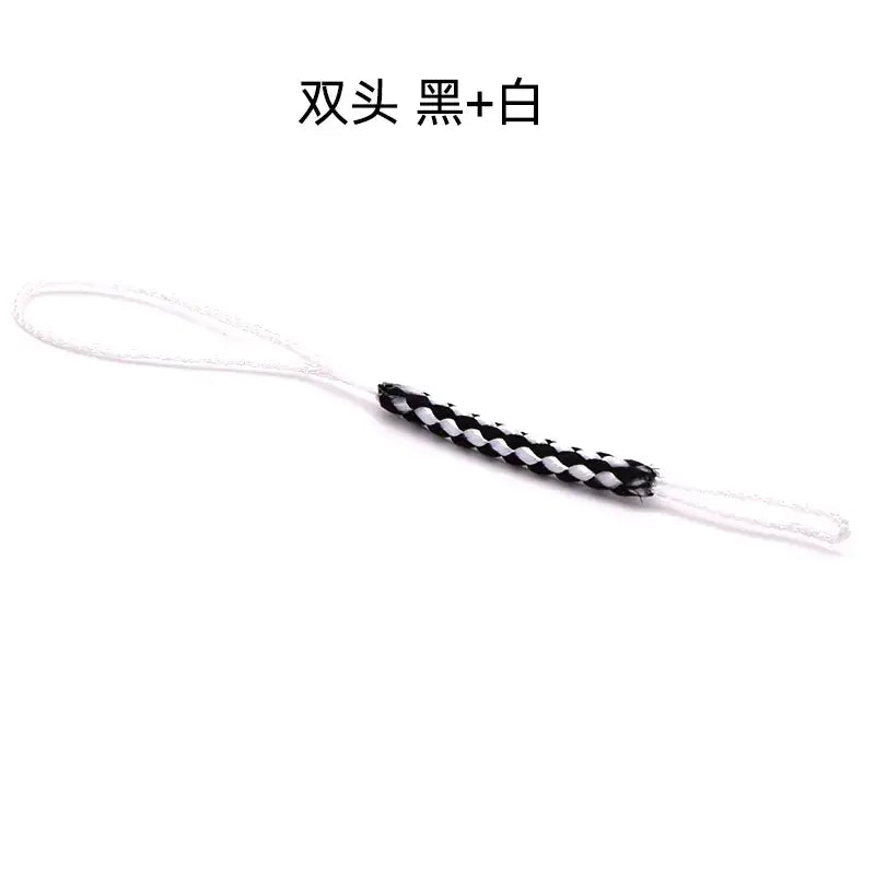Black and white braided phone strap with a double-ended design.