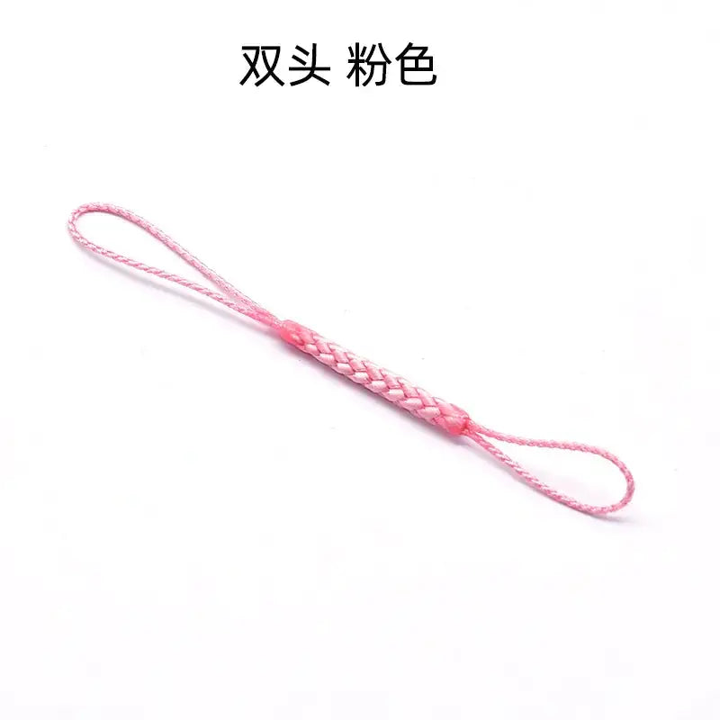 Pink double-ended braided cord with a central woven section.