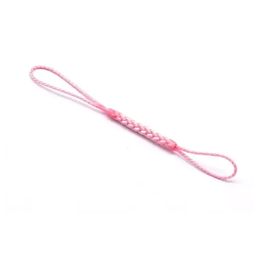 Pink braided cord with looped ends.