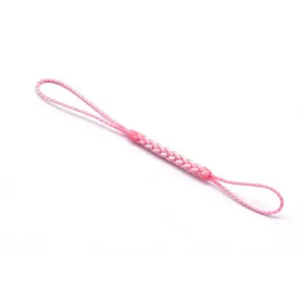 Pink braided cord with looped ends.