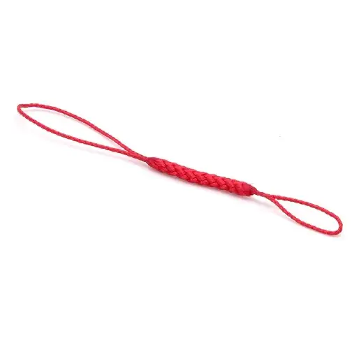 Red braided cord with looped ends.