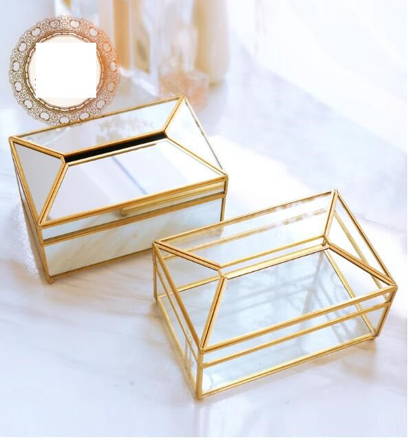 Brass Glass Tissue Box - Elegant Minimalist Design