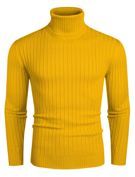 COOFANDY Mens Yellow Turtleneck Sweater Casual Slim Fit Pullover Sweater Ribbed Sweater