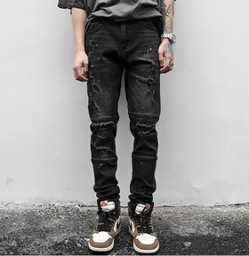Vintage Wash Distressed Paint Splatter Slim Jeans