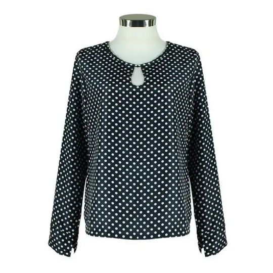 Black Polka Dot Chiffon Long Sleeve Women's Shirt