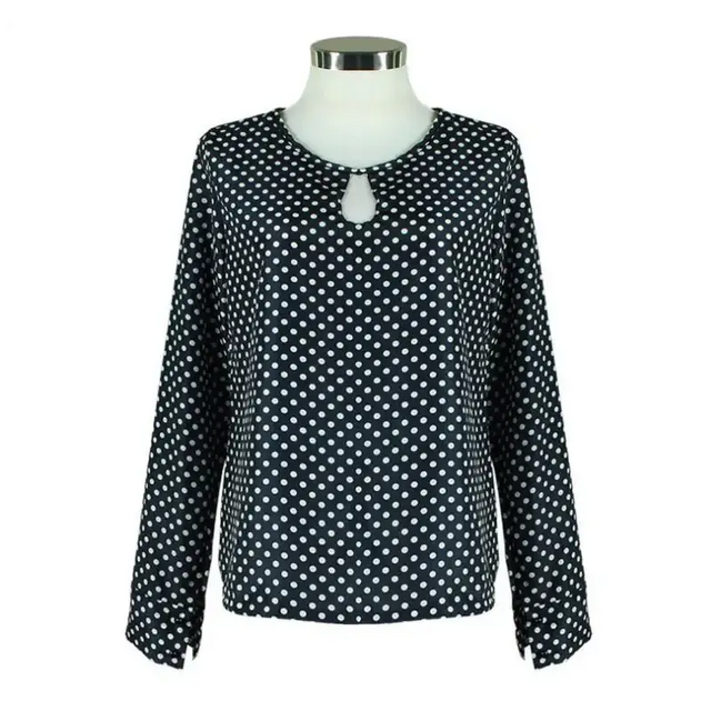 Black Polka Dot Chiffon Long Sleeve Women's Shirt