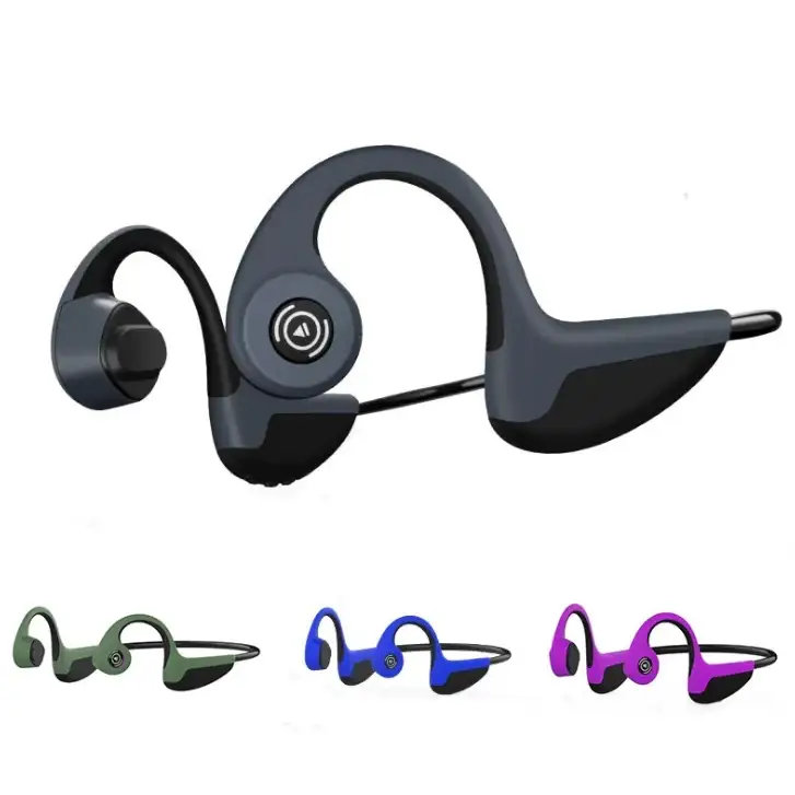 Black and gray bone conduction headphones with a sleek, curved design.
