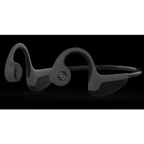 Black bone conduction headphones with a sleek, minimalist design and smooth matte finish.
