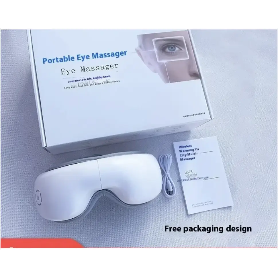 White portable eye massager with a sleek, ergonomic design and soft silicone padding.