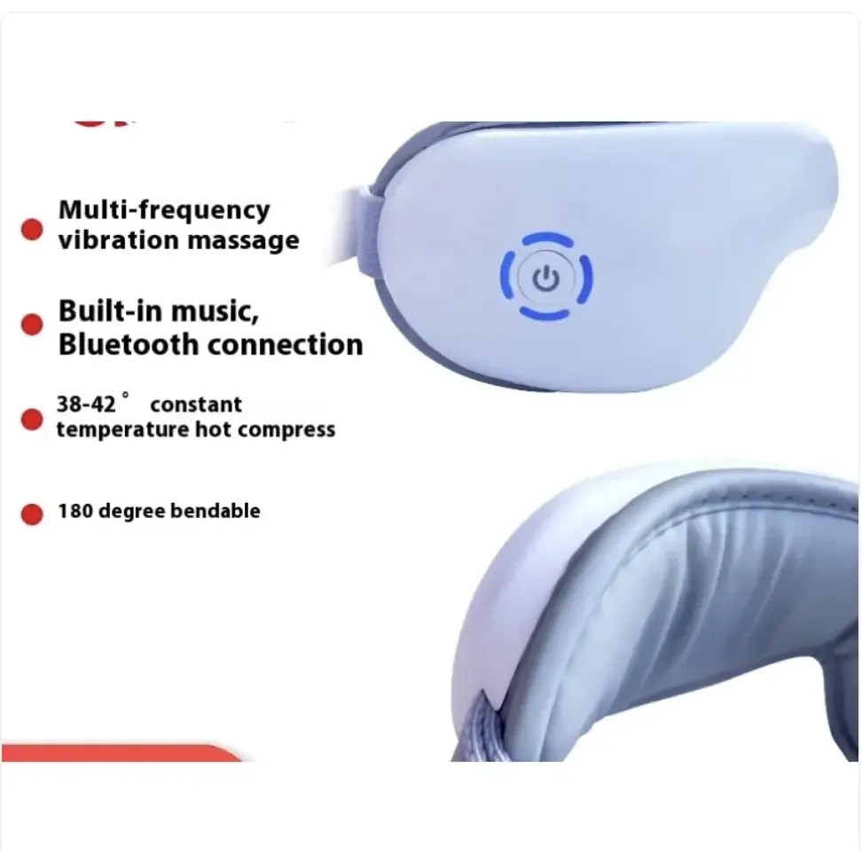 White and gray massage headband with a power button illuminated in blue.