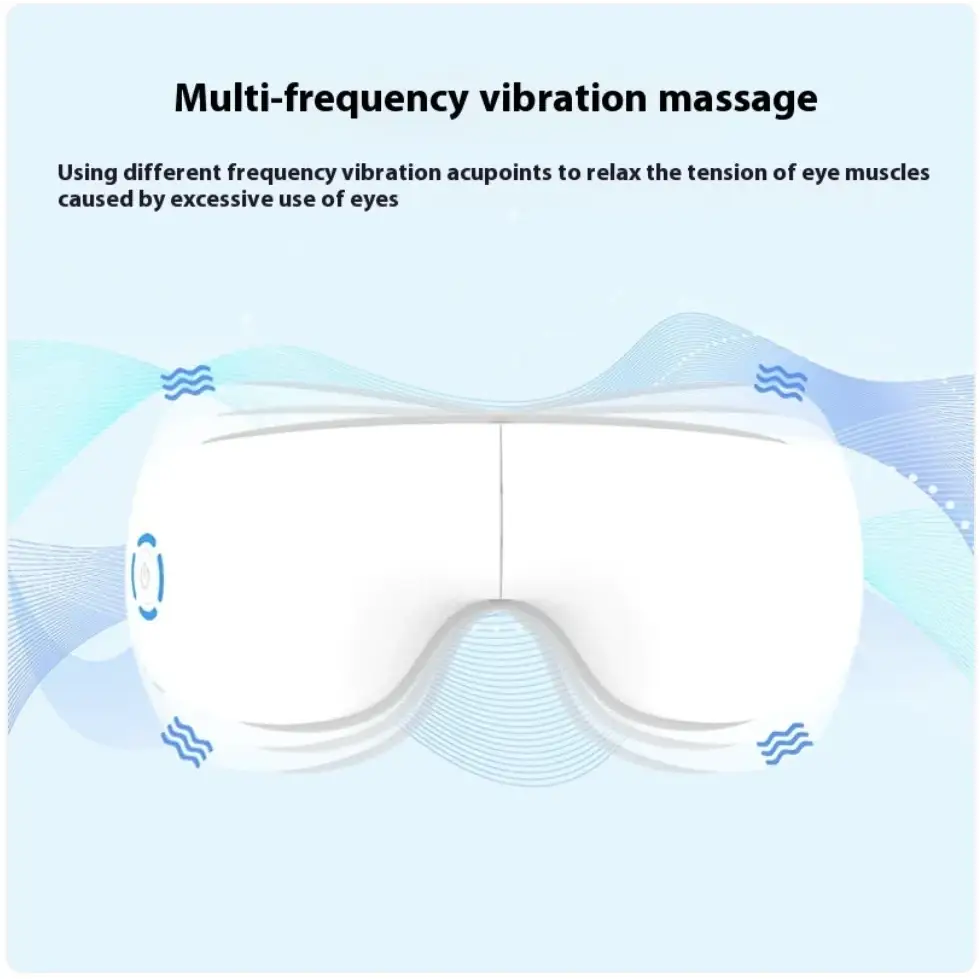 White silicone eye mask with multi-frequency vibration massage features.