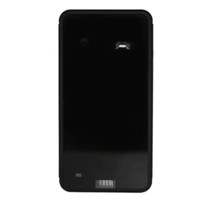 Black smartphone back panel with a glossy finish, featuring a camera lens and flash at the top center.