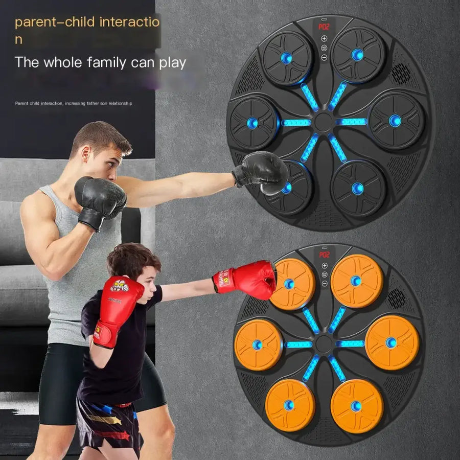 Black and orange interactive boxing pad with blue led lights