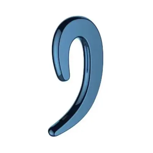 Blue metallic earhook-style wireless bluetooth headset.