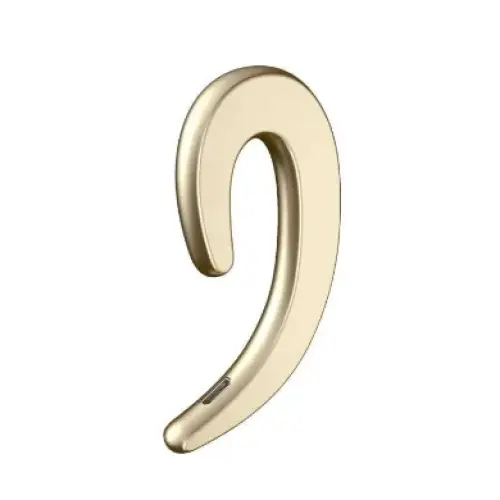Gold-colored, sleek and curved earhook-style wireless bluetooth headset with a minimalist design.