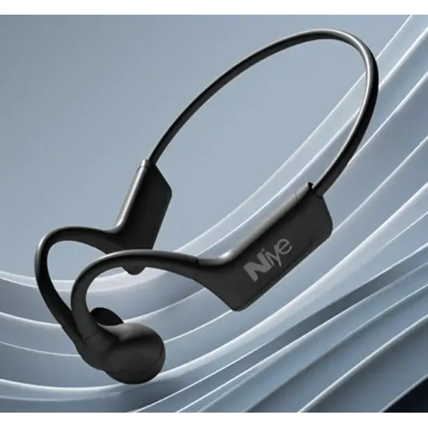 Black niye bone conduction headphones with sleek, minimalist design and a flexible headband.