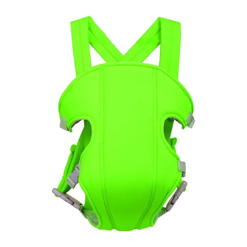Bright neon green infant carrier with adjustable straps and gray plastic buckles.