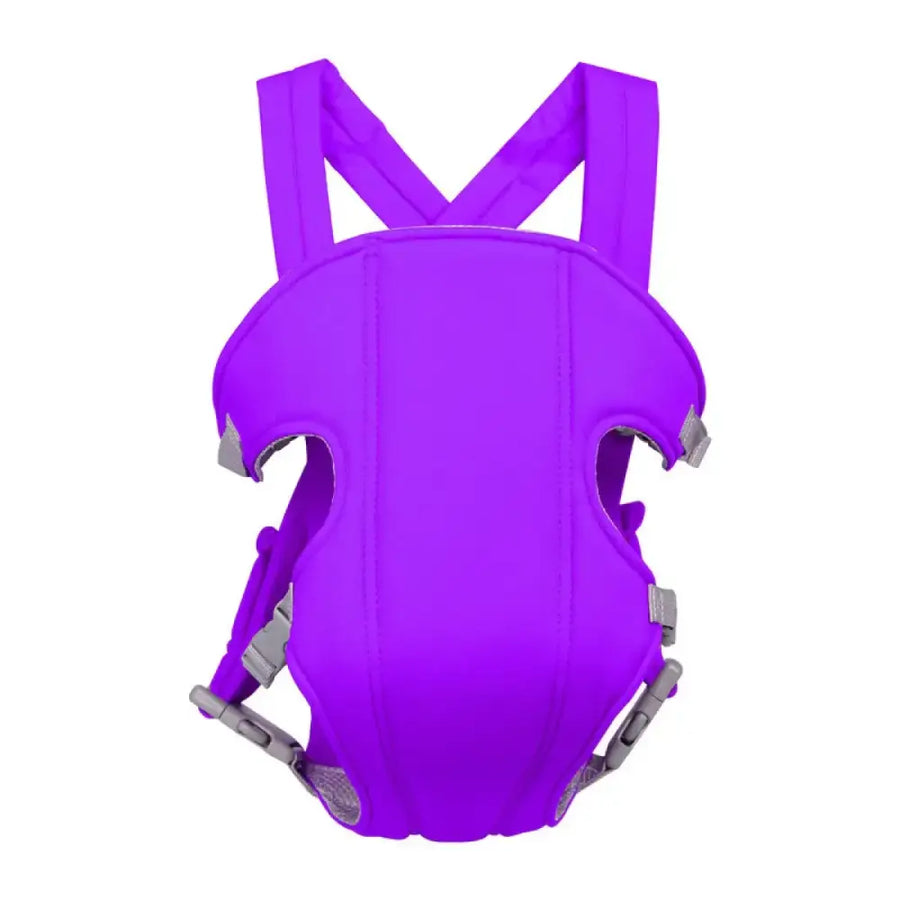Vibrant purple infant carrier with adjustable gray straps and buckle closures.