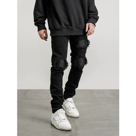Men's Distressed Slim-Fit Washable Denim Jeans