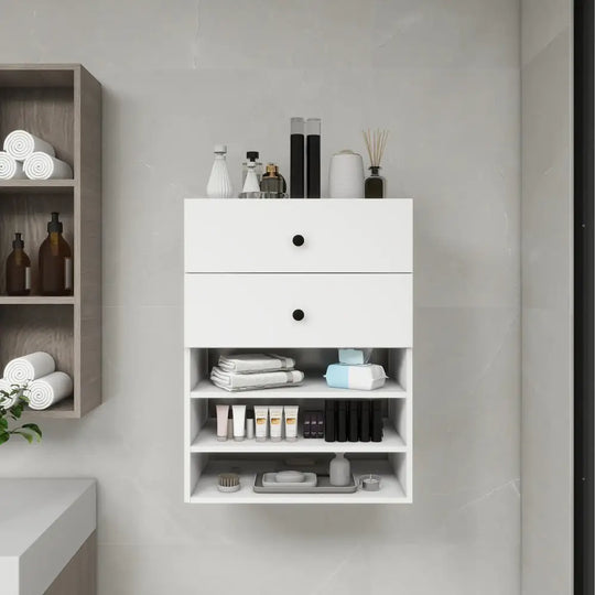 C1 Modular Wooden Closet Organizer System with 2 Drawers 3 Shelves Wall Mount Shelving for Walk in Closet Bedroom Organization Built in Clothes Storage White 23.62''W x 16.04''D x 31.49''H