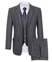 Wemaliyzd Mens British 3 Piece Grey Herringbone Tweed Blazer Slim Fit Vest Pants (Herringbone Grey 48S)