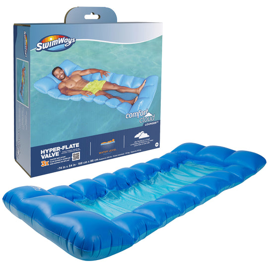 Swimways Comfort Cloud Pool Lounger with Fast Inflation & Headrest Pillow Oversized Inflatable Pool Floats for Adults Blue
