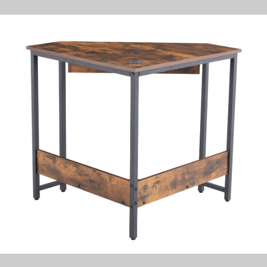 Triangle Computer Desk, Corner Table With Sleek Keyboard Tray And Storage Shelves As A Workstation For Small Spaces