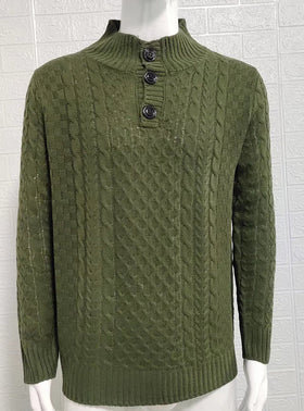 Men's Solid Half High Neck Slim Long Sleeve Sweater